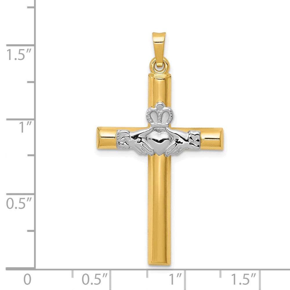 14K Two-tone Claddagh Cross Pendant - Product Photo