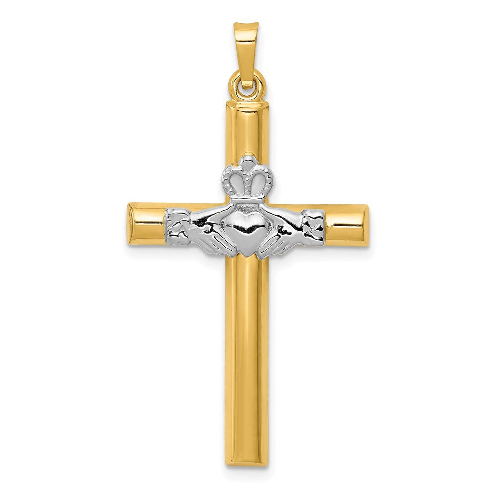 14K Two-tone Claddagh Cross Pendant - Product Photo