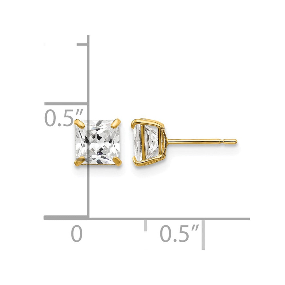 14K Yellow Gold 5mm Square CZ Post Earrings - Product Photo