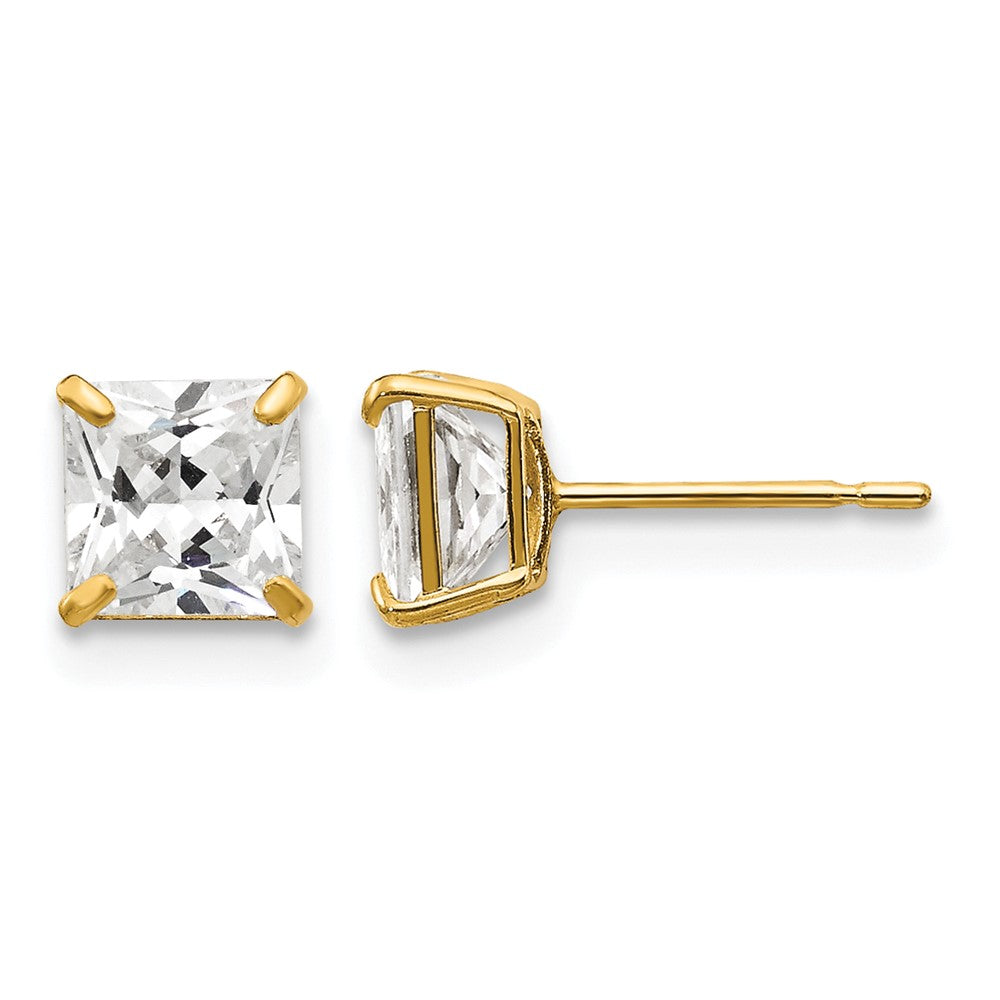 14K Yellow Gold 5mm Square CZ Post Earrings - Product Photo