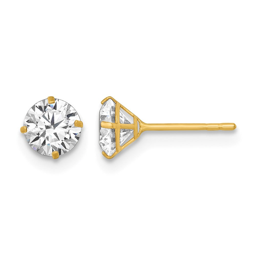 14K Yellow Gold Polished 5mm CZ Stud Post Earrings