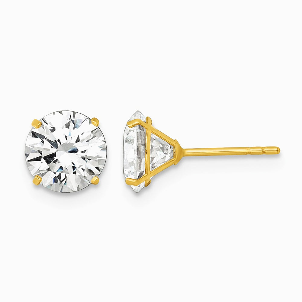 14K Yellow Gold Polished 7mm CZ Stud Post Earrings