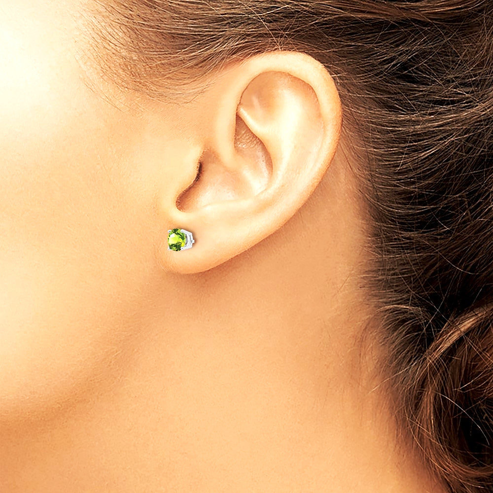 14K White Gold 5mm Peridot Earrings - Product Photo