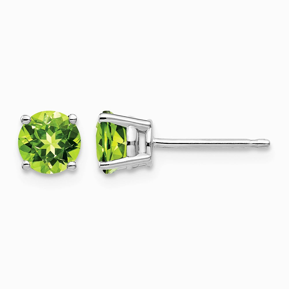 14K White Gold 5mm Peridot Earrings - Product Photo