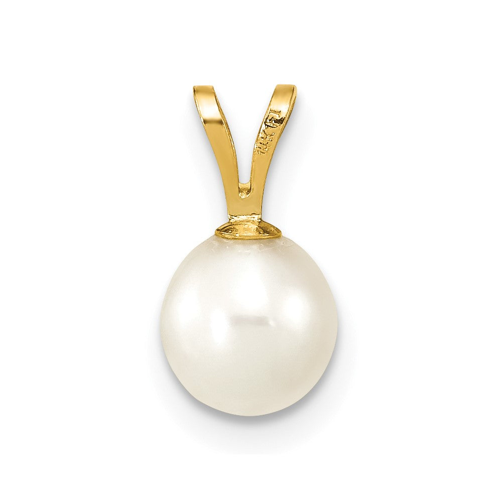 10K / 14K Yellow Gold 6-7mm White Round Freshwater Cultured Pearl Pendant - Product Photo
