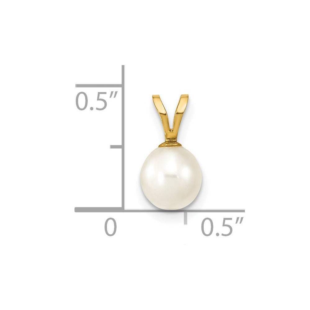 10K / 14K Yellow Gold 6-7mm White Round Freshwater Cultured Pearl Pendant - Product Photo