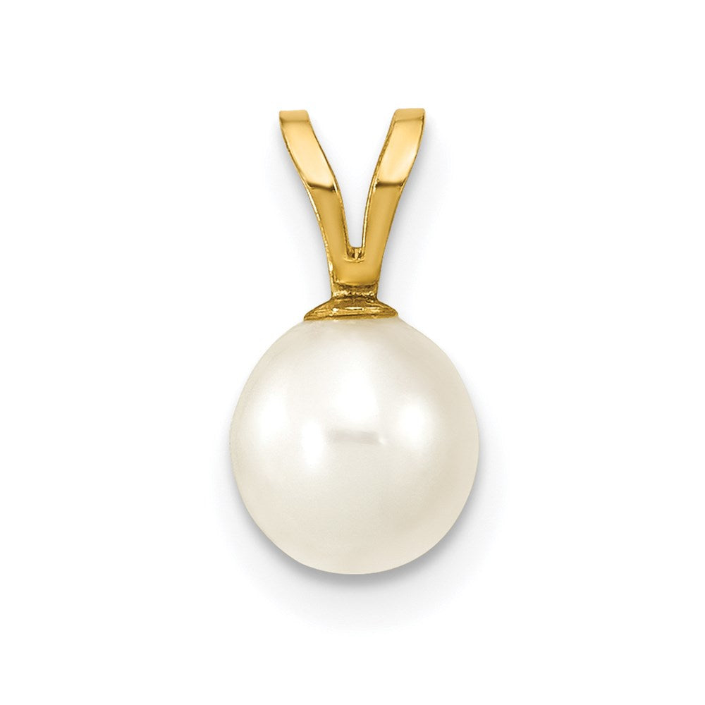 10K / 14K Yellow Gold 6-7mm White Round Freshwater Cultured Pearl Pendant - Product Photo