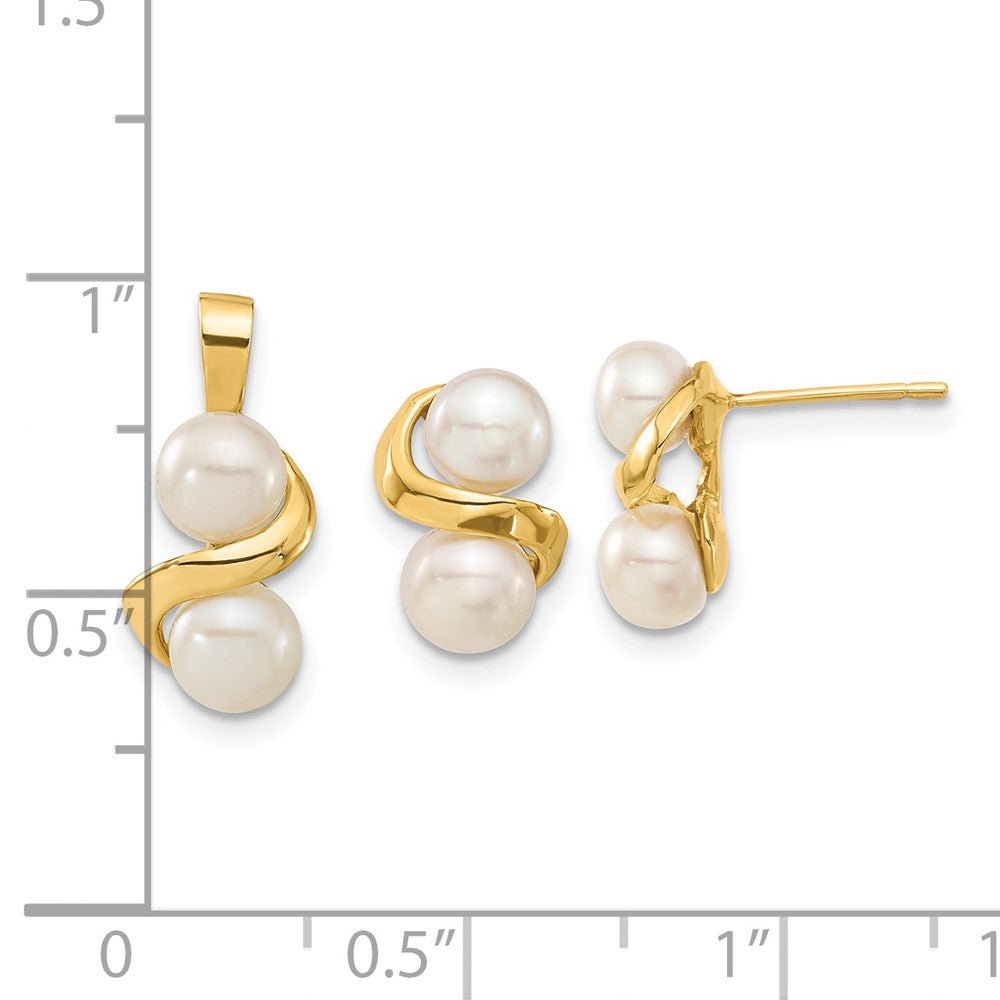 14k 5-6mm White Button FWC Pearl Earring and Pendant Set - Product Photo