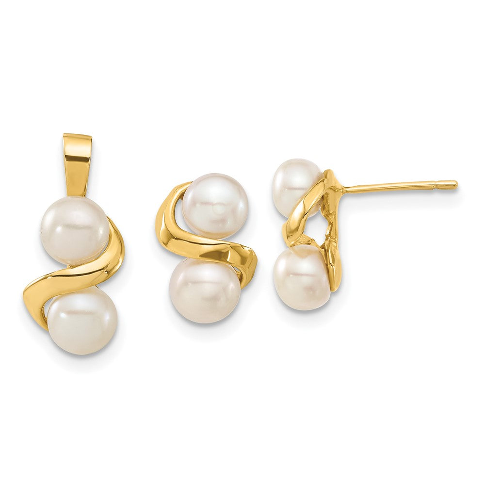 14k 5-6mm White Button FWC Pearl Earring and Pendant Set - Product Photo