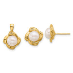 14k 6-7mm White Button FWC Pearl Earring and Pendant Set - Product Photo