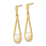 14k 5-6mm White Rice Freshwater Cultured Pearl Post Dangle Earrings - Product Photo