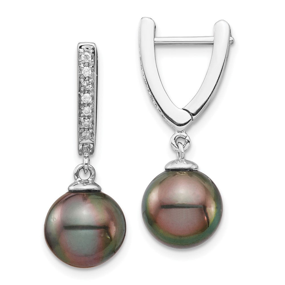 14K White Gold WG 9-10mm Round Saltwater Cultured Tahitian Pearl Diam Dangle Ear - Product Photo