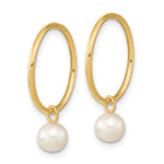 14K Yellow Gold 5-6mm Round White FWC Pearl Hoop Earrings - Product Photo