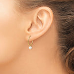14K Yellow Gold 5-6mm Round White FWC Pearl Hoop Earrings - Product Photo