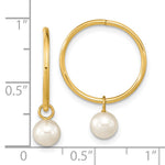 14K Yellow Gold 5-6mm Round White FWC Pearl Hoop Earrings - Product Photo