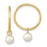 14K Yellow Gold 5-6mm Round White FWC Pearl Hoop Earrings - Product Photo