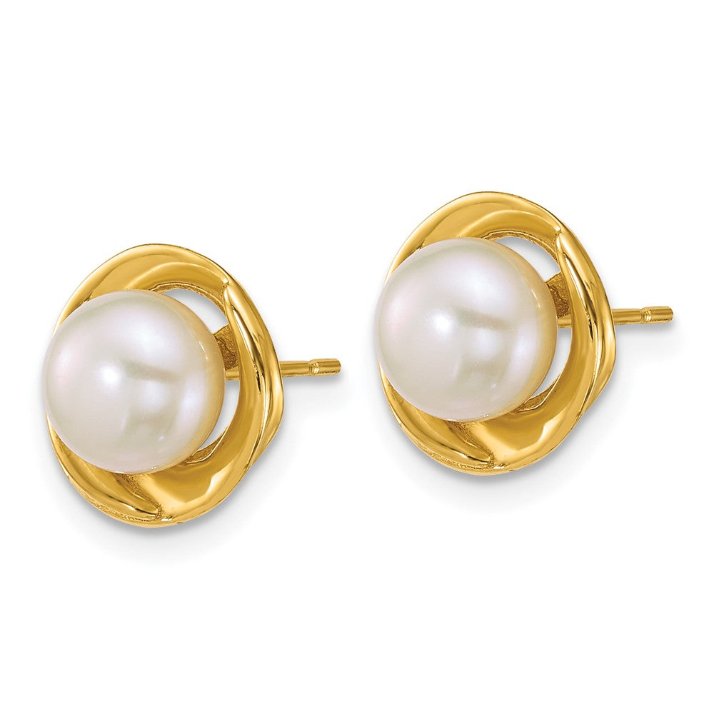 14k Polished 6-7mm Button Freshwater Cultured Pearl Post Earrings - Product Photo