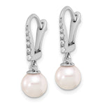 14K White Gold 6-7mm Rnd Wht Akoya Pearl and .085ct Dia Dangle Earrings - Product Photo