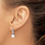 14K White Gold 6-7mm Rnd Wht Akoya Pearl and .085ct Dia Dangle Earrings - Product Photo