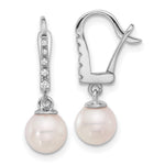 14K White Gold 6-7mm Rnd Wht Akoya Pearl and .085ct Dia Dangle Earrings - Product Photo