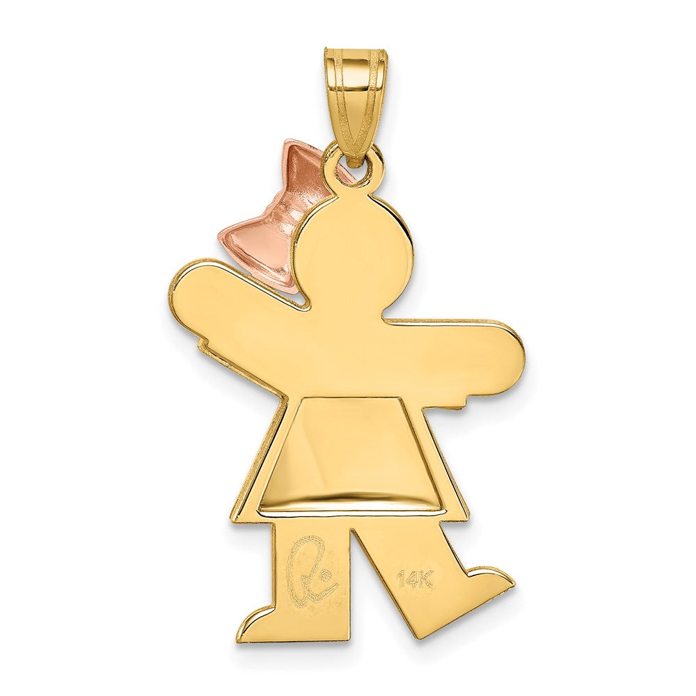 14K Two-Tone Puffed Girl with Bow on Right Engravable Charm - Product Photo