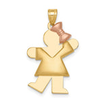 14K Two-Tone Puffed Girl with Bow on Right Engravable Charm - Product Photo