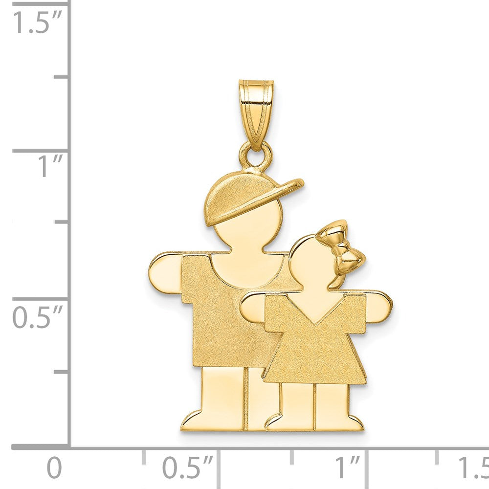 14K Yellow Gold Big Boy and Little Girl Engravable Charm - Product Photo
