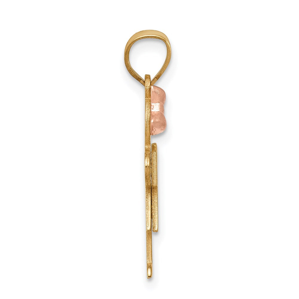 14k Two-Tone Small Girl with Bow on Left Engravable Charm - Product Photo