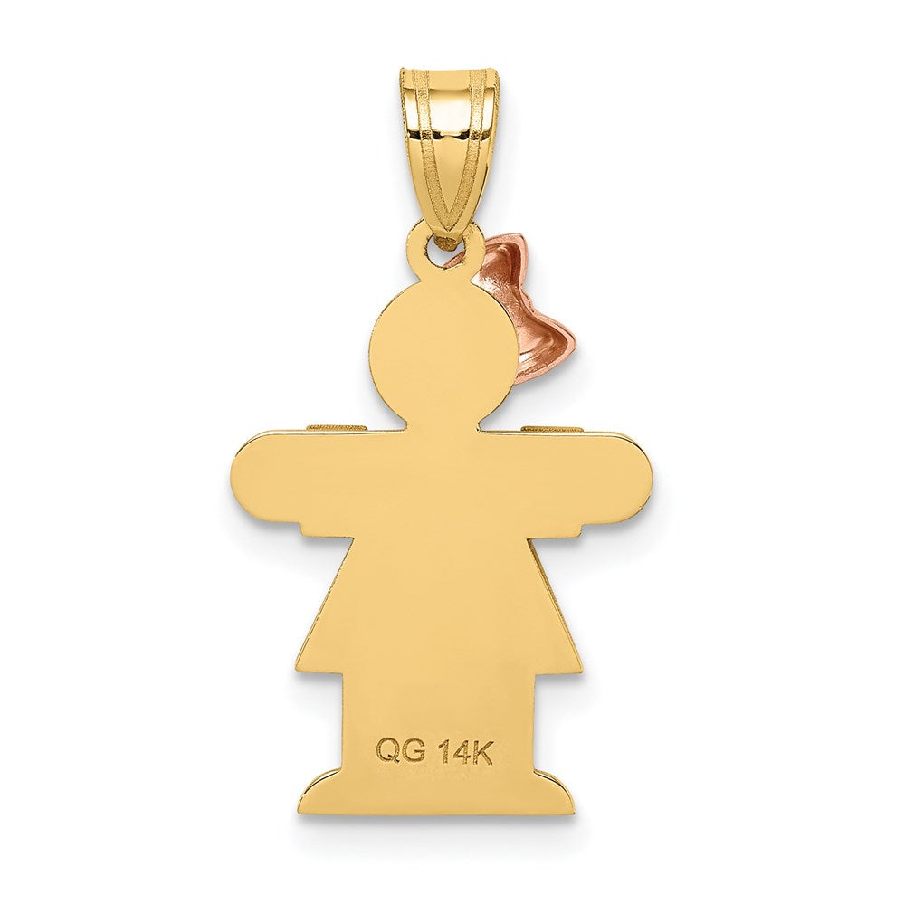 14k Two-Tone Small Girl with Bow on Left Engravable Charm - Product Photo