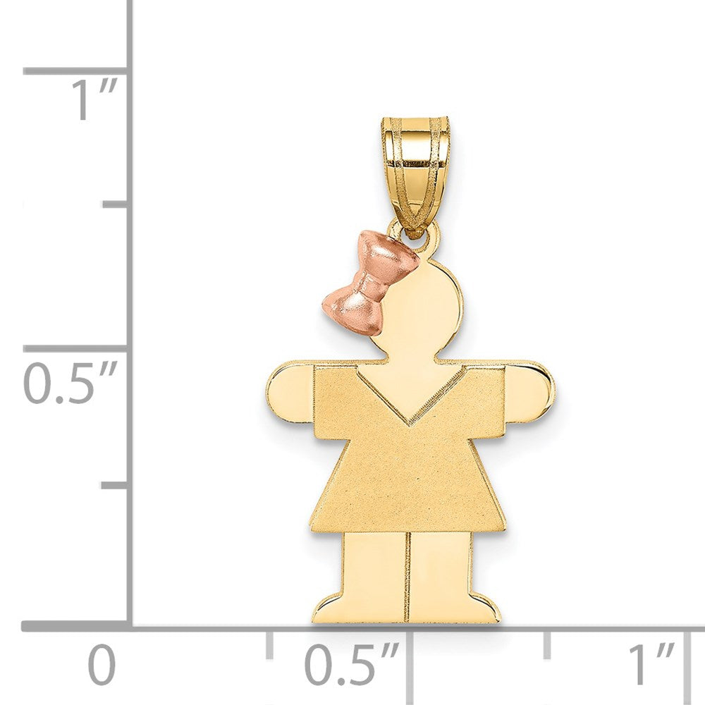 14k Two-Tone Small Girl with Bow on Left Engravable Charm - Product Photo