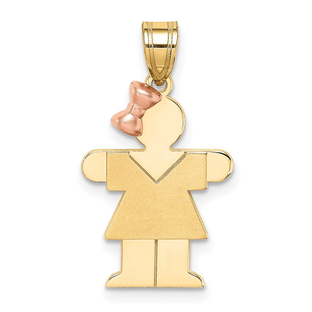 14K Two-Tone Small Girl with Bow on Left Engravable Charm