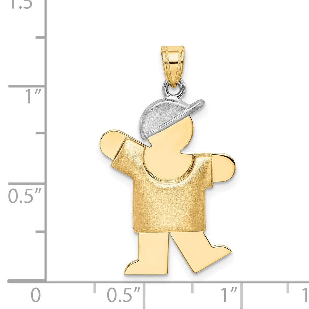 14k Two-Tone Puffed Boy with Hat on Left Engravable Charm - Product Photo