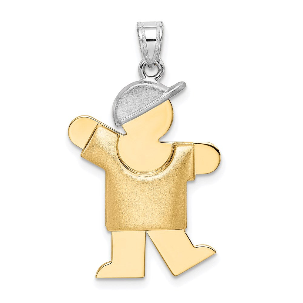 14k Two-Tone Puffed Boy with Hat on Left Engravable Charm - Product Photo