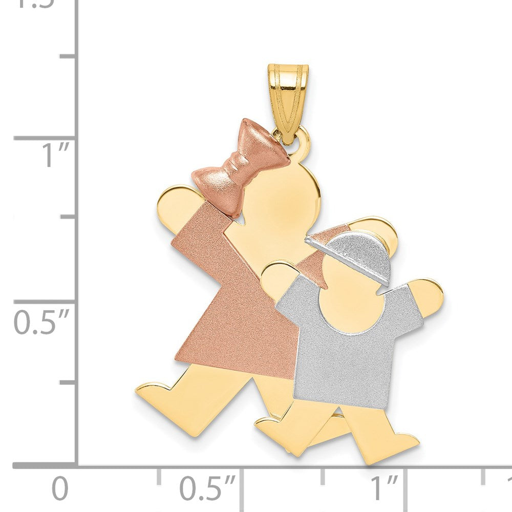 14K Tri-Color Big Girl and Little Boy Engravable Charm - Product Photo