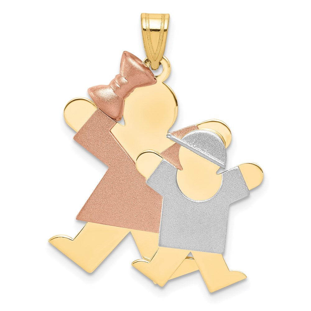 14K Tri-Color Big Girl and Little Boy Engravable Charm - Product Photo