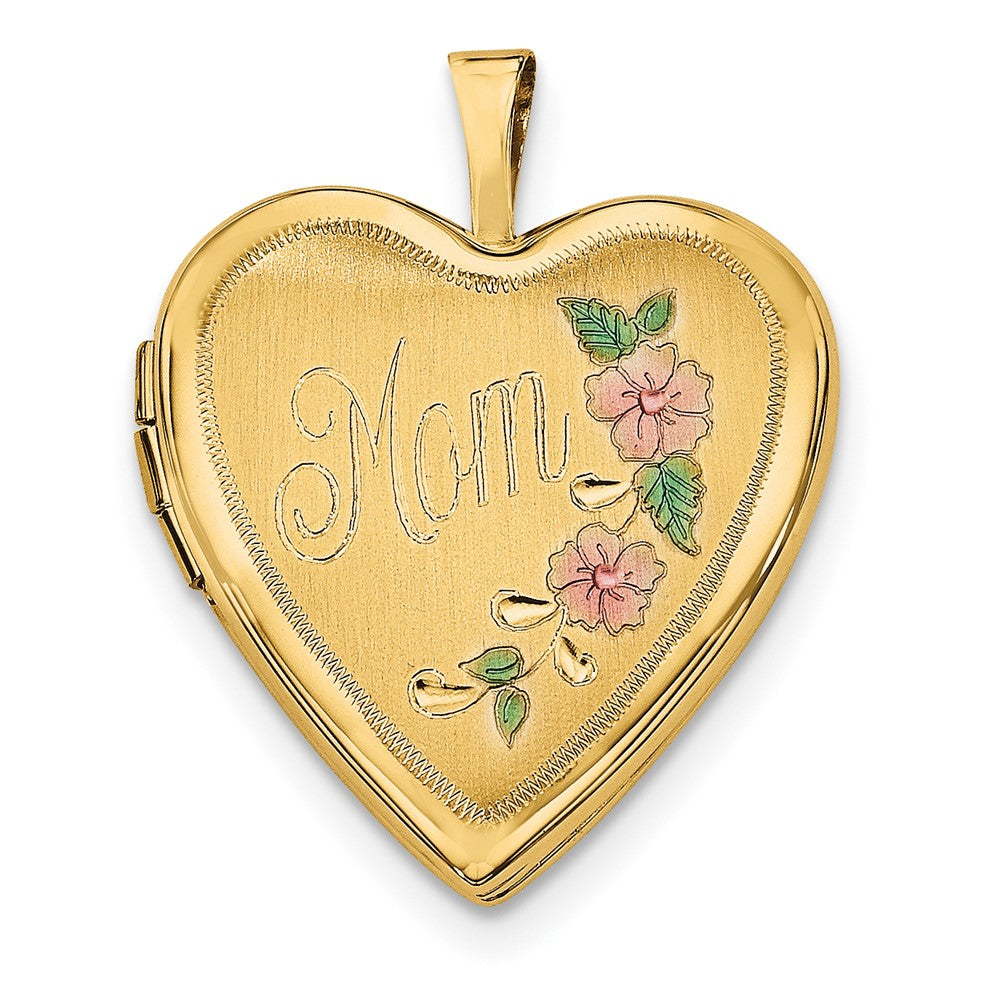 14ky 20mm Enameled Floral MOM Heart Locket - Product Photo