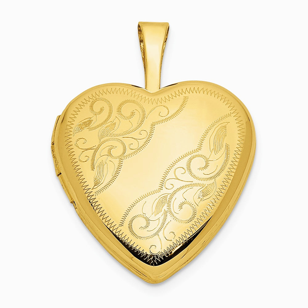 14K Yellow Gold 14ky 16mm Leaf and Scroll Heart Locket - Product Photo