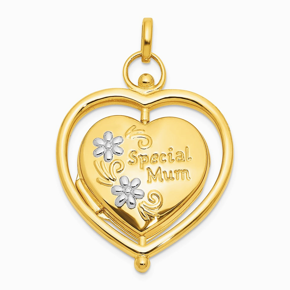 14K Yellow & RH and White RH Floral Special Mum Reversible Heart Locket - Product Photo