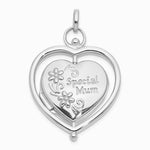 14K White Gold Floral Special Mum Reversible Heart Locket - Product Photo