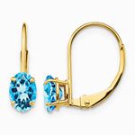 14K Yellow Gold 6x4mm Oval Blue Topaz Leverback Earrings - Product Photo