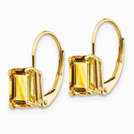 14K Yellow Gold 7x5mm Emerald Cut Citrine Leverback Earrings - Product Photo