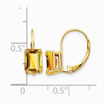 14K Yellow Gold 7x5mm Emerald Cut Citrine Leverback Earrings - Product Photo