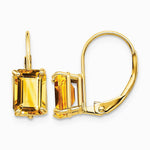 14K Yellow Gold 7x5mm Emerald Cut Citrine Leverback Earrings - Product Photo