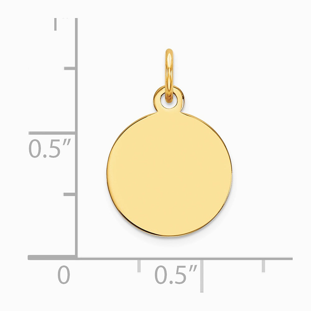 10K / 14K Yellow Gold Plain .018 Gauge Circular Engravable Disc Charm - Product Photo