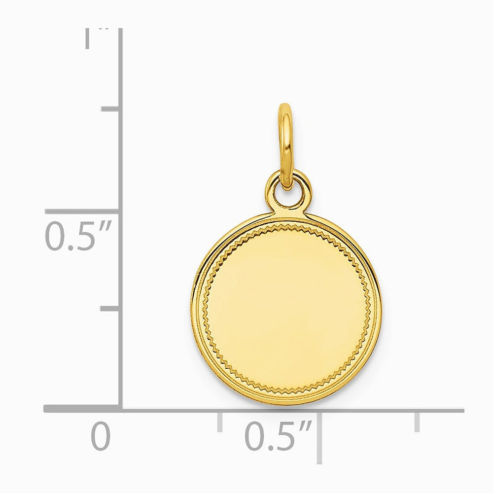 14K Yellow Gold Plain .018 Gauge Engravable Round Disc Charm - Product Photo