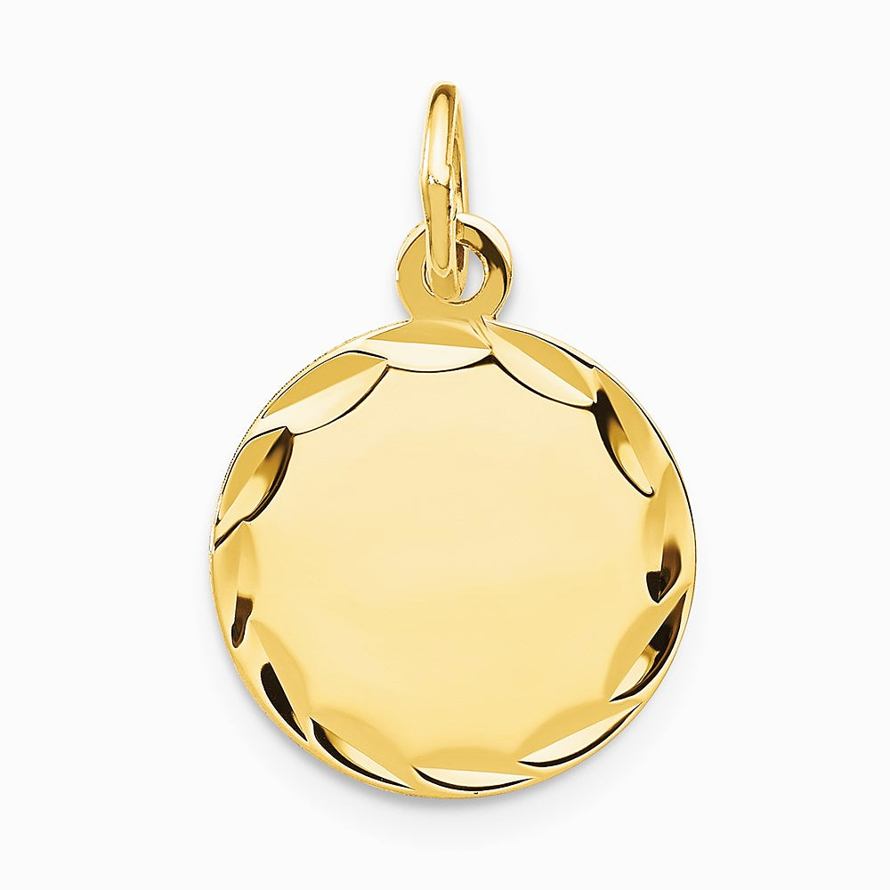 14K Yellow Gold Etched .011 Gauge Engravable Round Disc Charm - Product Photo