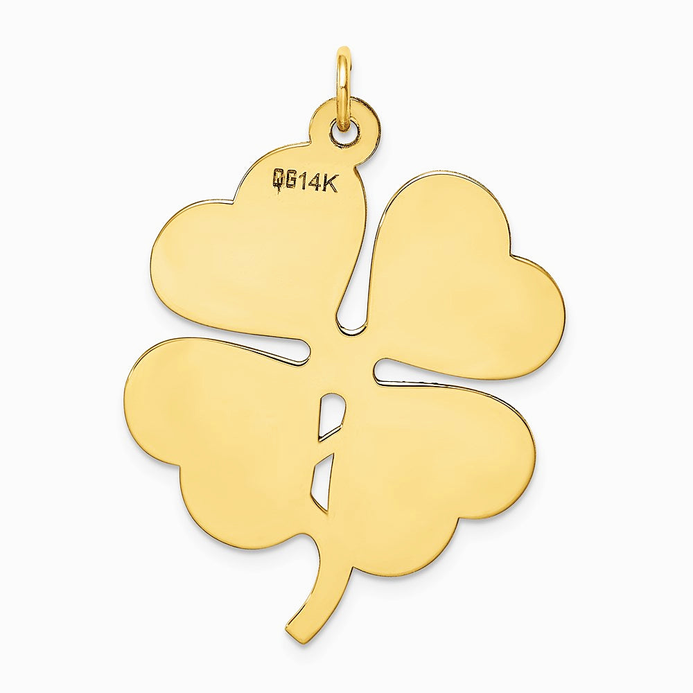 14K Yellow Gold Plain .018 Gauge Engravable Clover Disc Charm - Product Photo