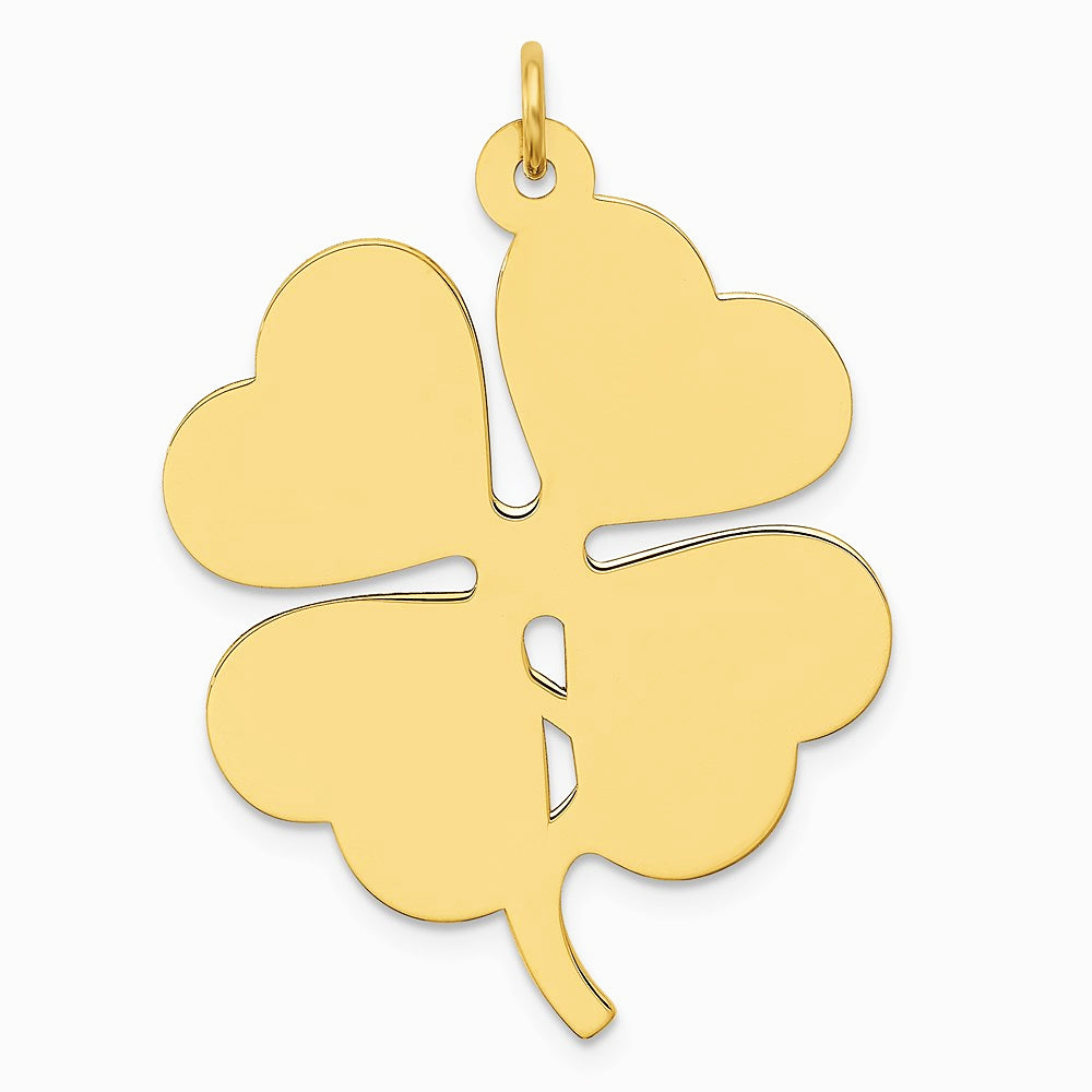 14K Yellow Gold Plain .018 Gauge Engravable Clover Disc Charm - Product Photo