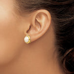 14k 10-11mm White Freshwater Cultured Mabe Pearl Omega Back Earrings - Product Photo