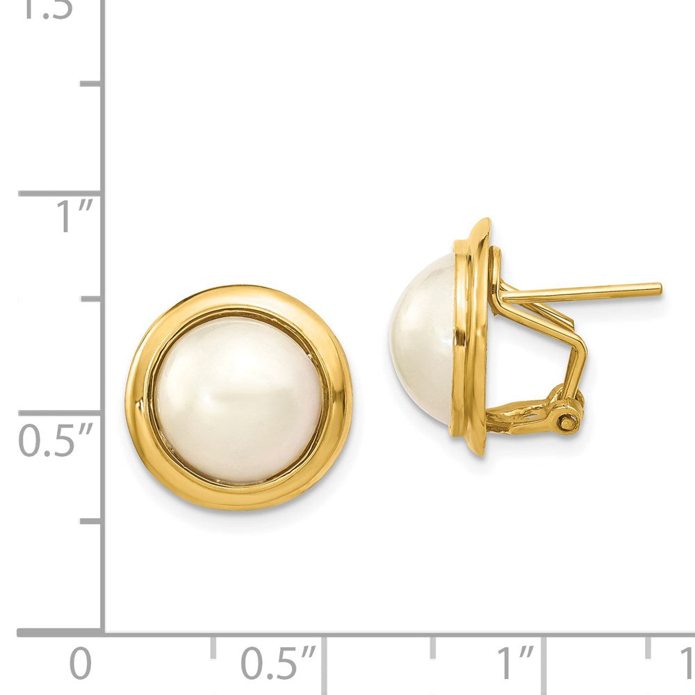 14k 10-11mm White Freshwater Cultured Mabe Pearl Omega Back Earrings - Product Photo